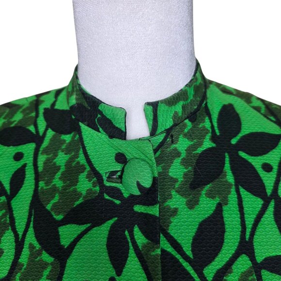 Vintage 60s Long Sleeve Maxi Hostess Dress Womens Size L Green Black Barkcloth - Picture 3 of 7